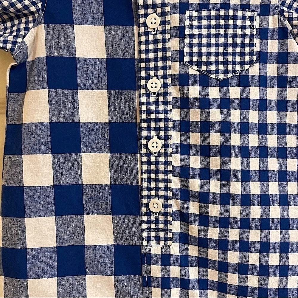 Carter's Blue & White Check Button Front Romper Size 6 Months